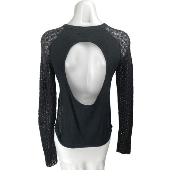 Tildon Women's Black Long Sleeve Open Back Mesh Knit Pullover Sweater Top Size S - Picture 4 of 6